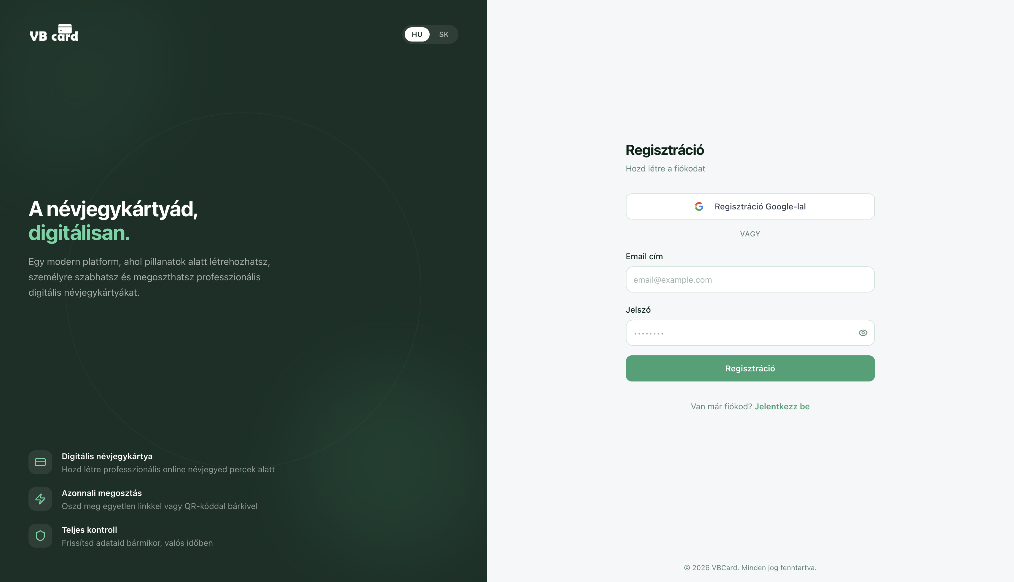 VBCard regisztráció